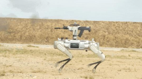 大场面来了：机器狗扛枪冲锋演练现场