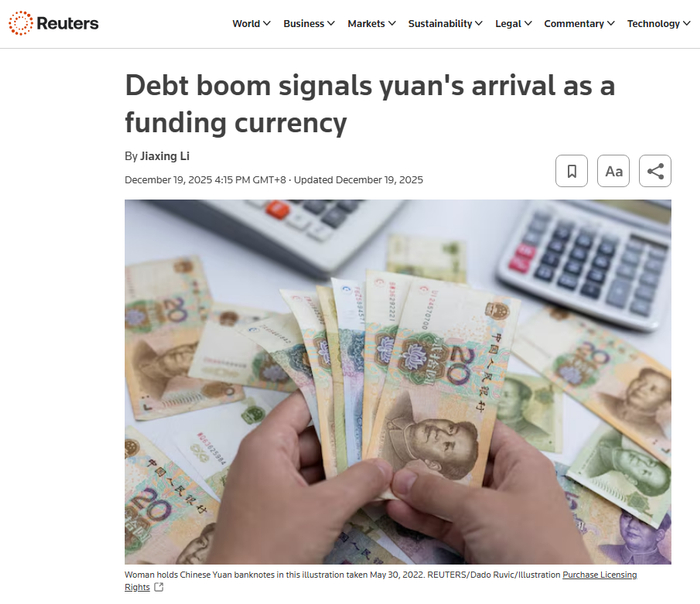 全球媒体聚焦｜外媒：人民币融资掀国际热潮 市场需求成核心驱动