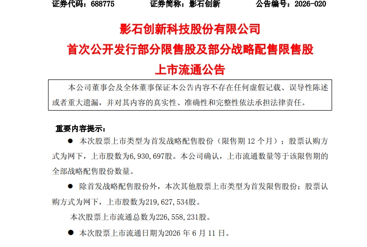400亿解禁洪峰来袭，影石创新流通盘激增近7倍！存储成本持续施压，刘靖康如何留住投资人？