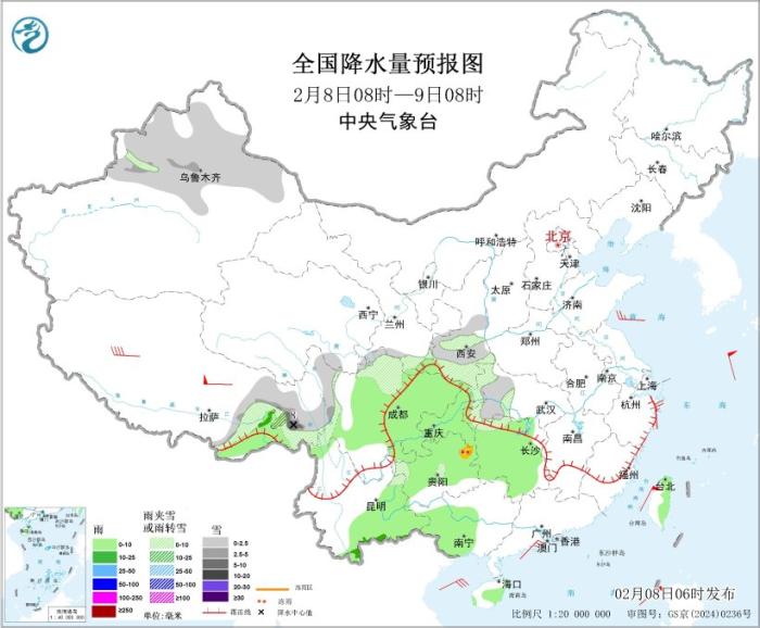 东部南部海域有大风 西南地区江汉江南等地有阴雨雪天气