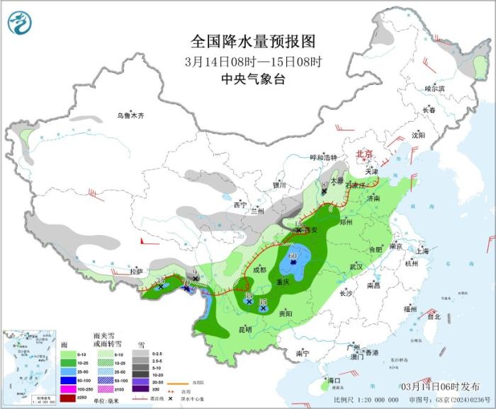 中东部有明显雨雪 冷空气继续影响我国长江以北地区