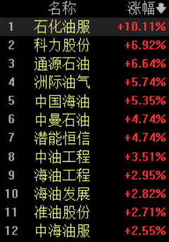 石油天然气板块拉升!石化油服涨停,中国海油涨超5%再创新高,伊朗称已对霍尔木兹海峡进行实时监控