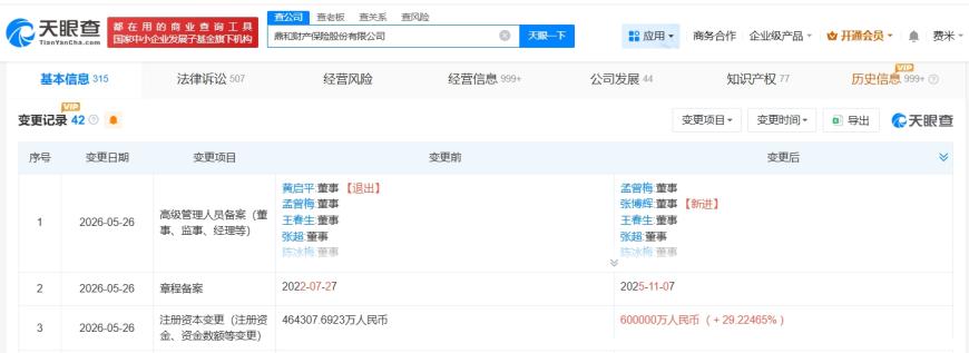 鼎和财产保险增资至60亿 增幅约29%